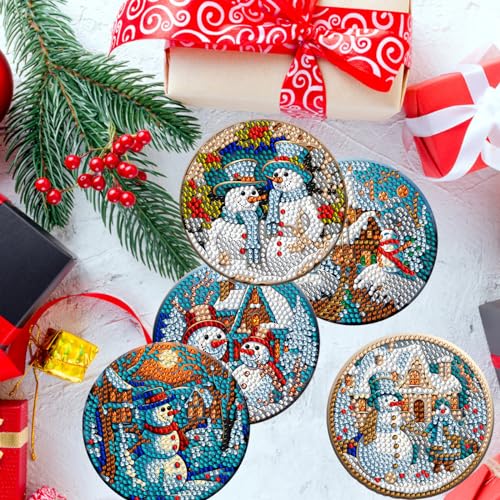 Diy 8pcs/set Christmas  Diamond Painting Coasters with Holder