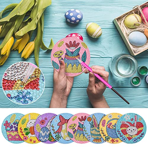 Diy 8pcs/set Easter  Diamond Painting Coasters with Holder