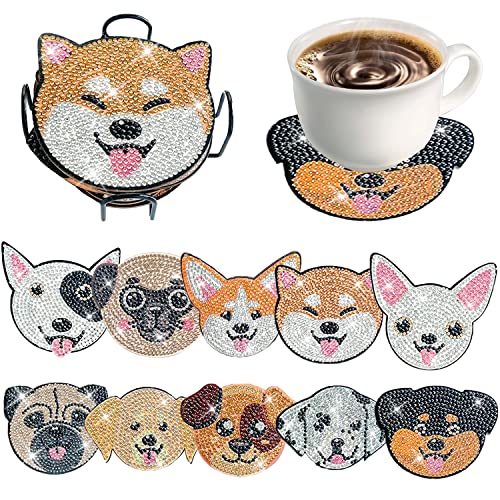 Diy 10pcs/set Dog  Diamond Painting Coasters with Holder