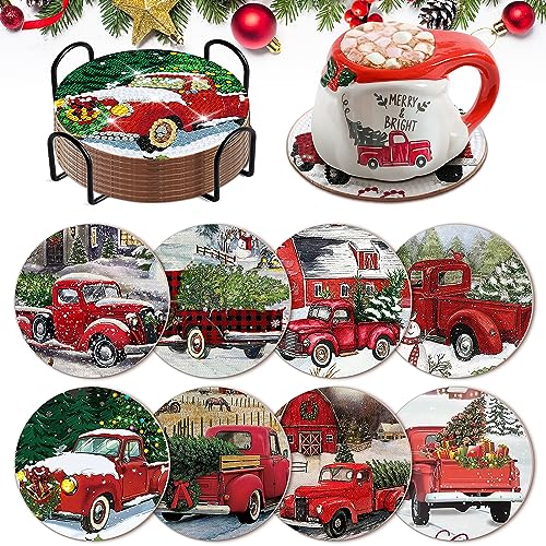 Diy 8pcs/set Christmas  Diamond Painting Coasters with Holder