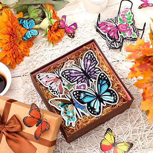 Diy 8pcs/set Butterfly Flower  Diamond Painting Coasters with Holder