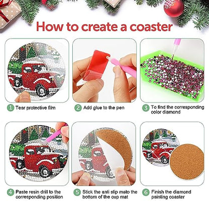 Diy 8pcs/set Christmas  Diamond Painting Coasters with Holder