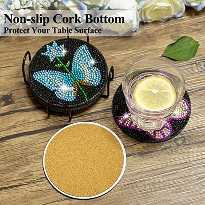 Diy 6pcs/set Butterfly  Diamond Painting Coasters with Holder