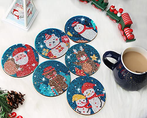 Diy 6pcs/set Christmas  Diamond Painting Coasters with Holder