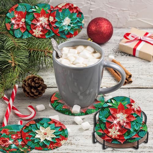 Diy 8pcs/set Christmas  Diamond Painting Coasters with Holder