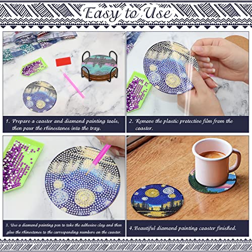 Diy 8pcs/set  Diamond Painting Coasters with Holder