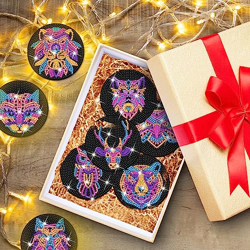 Diy 8pcs/set Animal  Diamond Painting Coasters with Holder