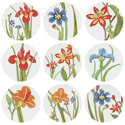 Diy 9pcs/set  Diamond Painting Coasters with Holder