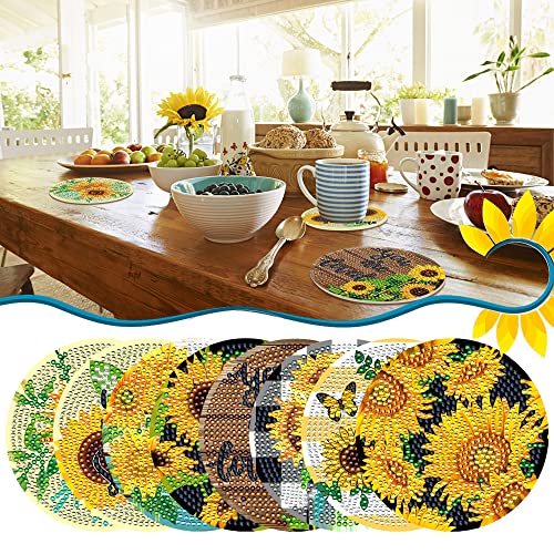 Diy 8pcs/set Flower  Diamond Painting Coasters with Holder