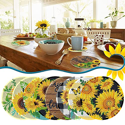 Diy 8pcs/set Flower  Diamond Painting Coasters with Holder