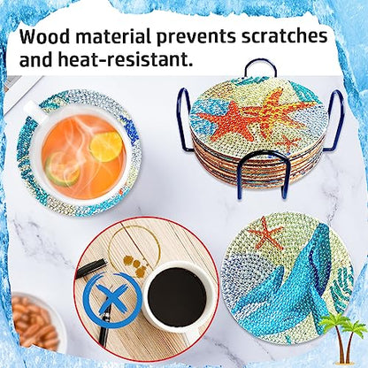 Diy 8pcs/set DIY Diamond Painting Coasters with Holder