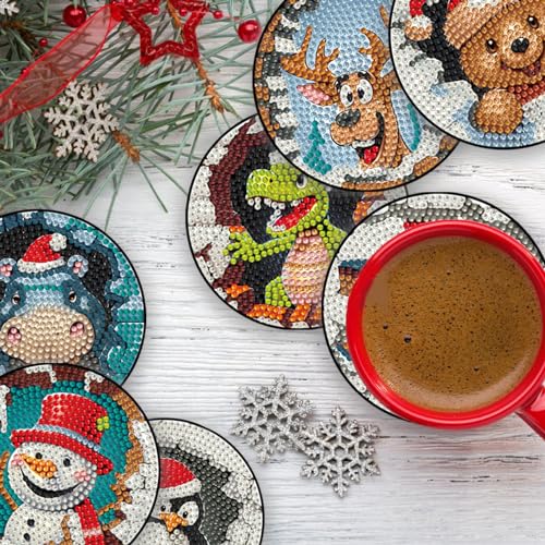 Diy 8pcs/set Christmas  Diamond Painting Coasters with Holder