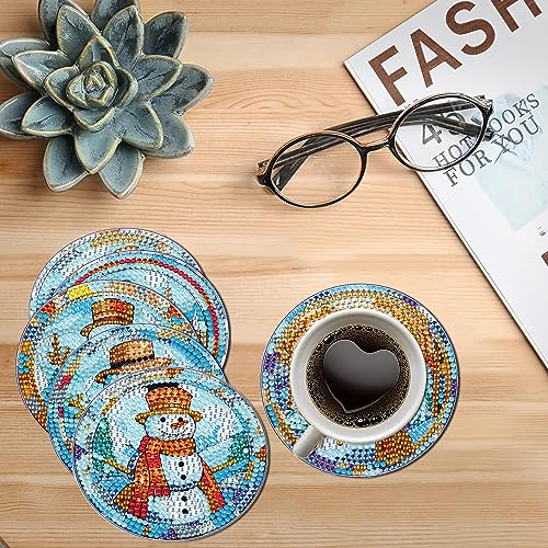 Diy 6pcs/set Christmas  Diamond Painting Coasters with Holder