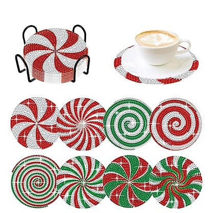 Diy 8pcs/set Christmas  Diamond Painting Coasters with Holder
