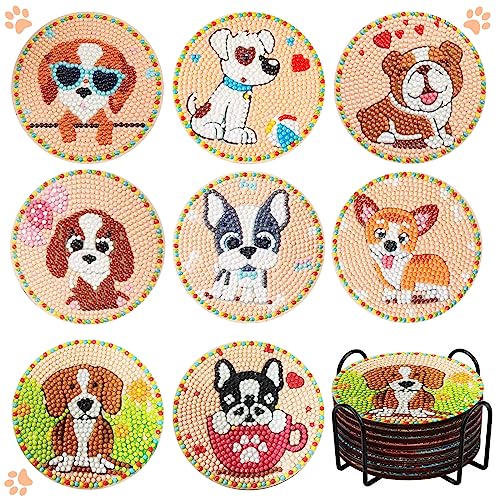 Diy 8pcs/set Dog  Diamond Painting Coasters with Holder