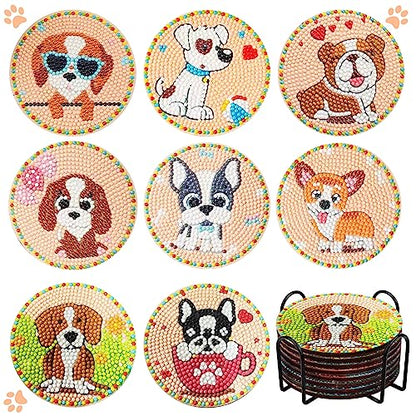 Diy 8pcs/set Dog  Diamond Painting Coasters with Holder
