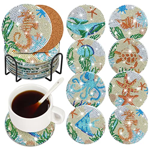 Diy 8pcs/set  Diamond Painting Coasters with Holder