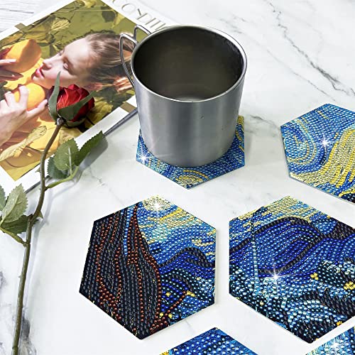 Diy 7pcs/set Van Gogh  Diamond Painting Coasters with Holder