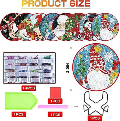 Diy 8pcs/set Christmas  Diamond Painting Coasters with Holder