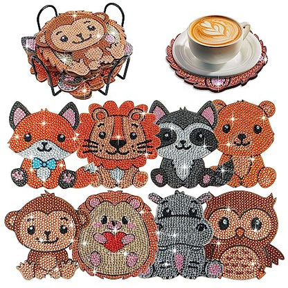 Diy 8pcs/set Animal  Diamond Painting Coasters with Holder