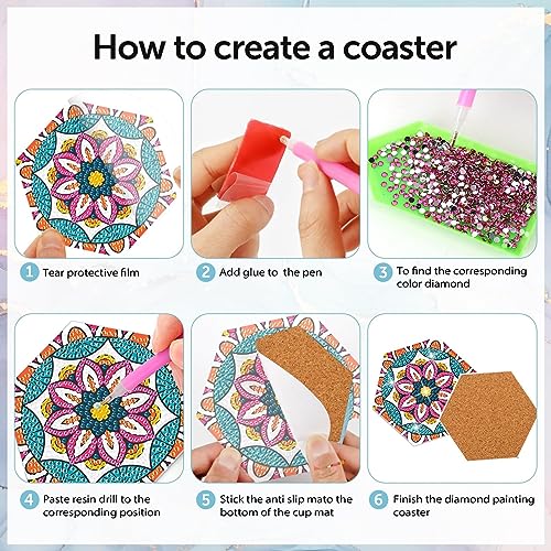 Diy 7Pcs  Diamond Painting Coasters with Holder