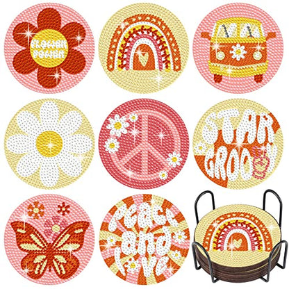 Diy 8pcs/set Butterfly  Diamond Painting Coasters with Holder