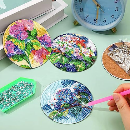 Diy 8pcs/set Flower  Diamond Painting Coasters with Holder
