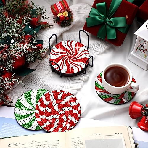 Diy 8pcs/set Christmas  Diamond Painting Coasters with Holder