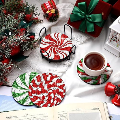 Diy 8pcs/set Christmas  Diamond Painting Coasters with Holder