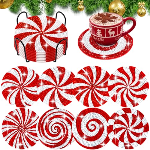 Diy 8pcs/set Christmas  Diamond Painting Coasters with Holder