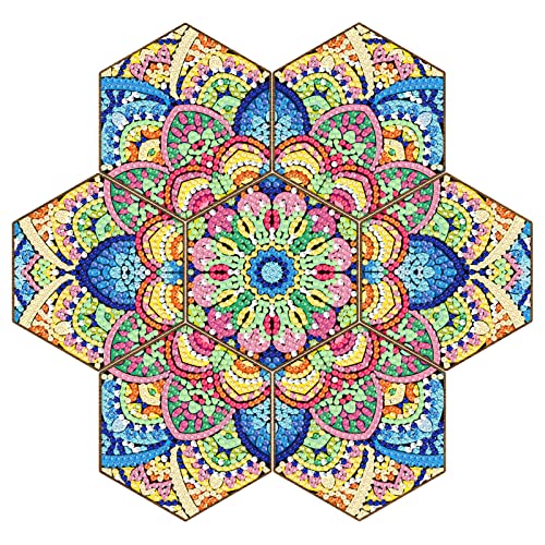 Diy 7pcs/set Mandala Flower  Diamond Painting Coasters with Holder