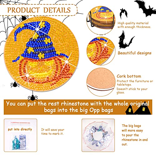 Diy 8pcs/set Pumpkin Halloween  Diamond Painting Coasters with Holder