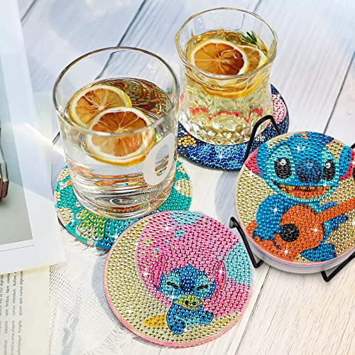 Diy 8pcs/set Cartoon  Diamond Painting Coasters with Holder