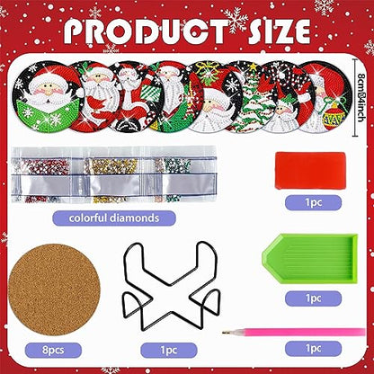 Diy 8pcs/set Christmas  Diamond Painting Coasters with Holder