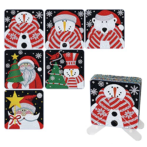 Diy 6pcs/set Gnome Christmas  Diamond Painting Coasters with Holder