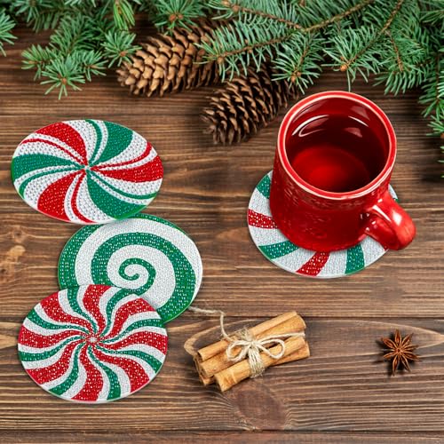 Diy 8pcs/set Christmas  Diamond Painting Coasters with Holder