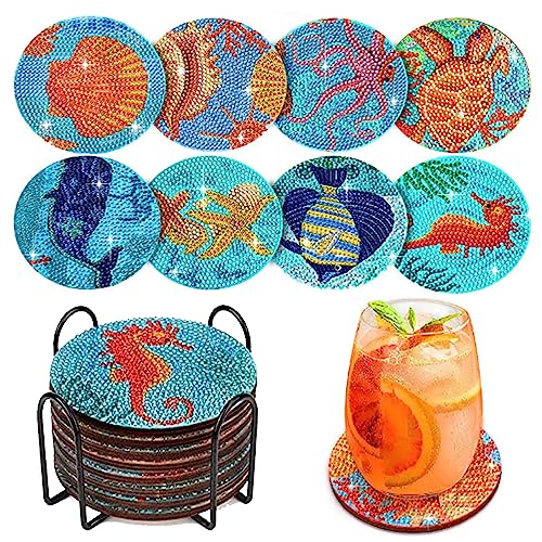 Diy 8Pcs  Diamond Painting Coasters with Holder