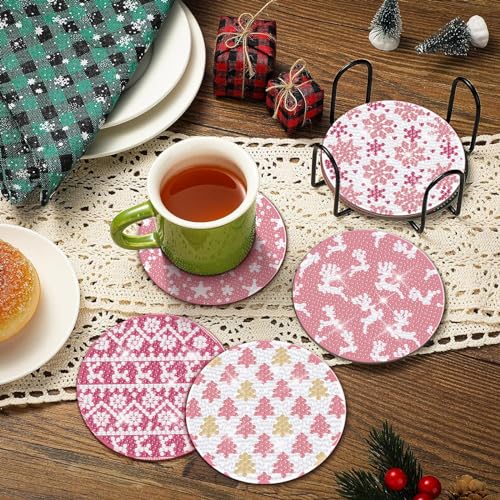 Diy 8pcs/set Christmas  Diamond Painting Coasters with Holder