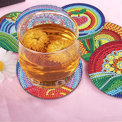 Diy 6pcs/set Flower  Diamond Painting Coasters with Holder
