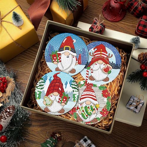 Diy 8pcs/set Gnome Christmas  Diamond Painting Coasters with Holder