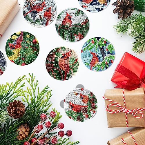 Diy 8pcs/set Bird Christmas  Diamond Painting Coasters with Holder