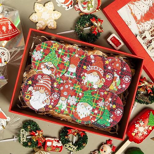 Diy 8pcs/set Gnome Christmas  Diamond Painting Coasters with Holder