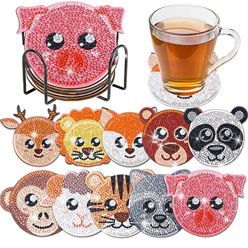 Diy 10pcs/set Animal  Diamond Painting Coasters with Holder