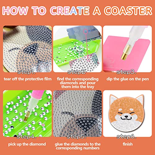 Diy 10pcs/set Dog  Diamond Painting Coasters with Holder