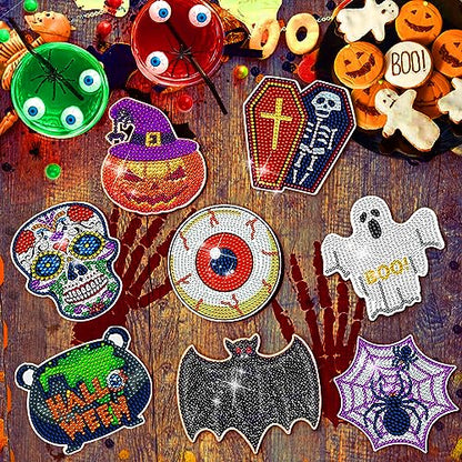 Diy 8pcs/set Halloween  Diamond Painting Coasters with Holder