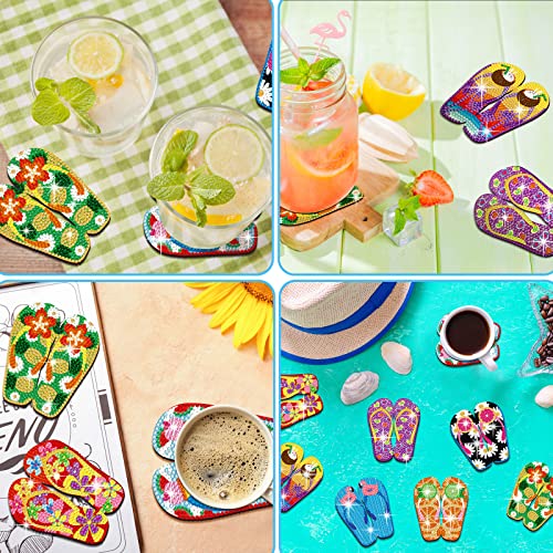 Diy 8pcs/set Summer  Diamond Painting Coasters with Holder