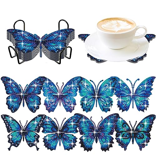 Diy 8pcs/set Butterfly  Diamond Painting Coasters with Holder