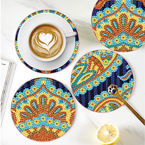 Diy 8pcs/set Mandala Flower  Diamond Painting Coasters with Holder