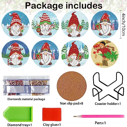 Diy 8pcs/set Gnome Christmas  Diamond Painting Coasters with Holder