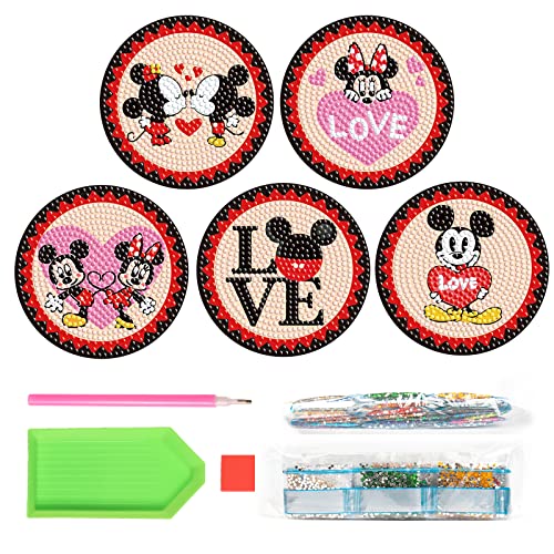 Diy 5pcs/set Cartoon  Diamond Painting Coasters with Holder